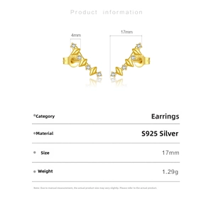 Detailed specs of S925 sterling silver leaf earrings with cubic zirconia and dimensions