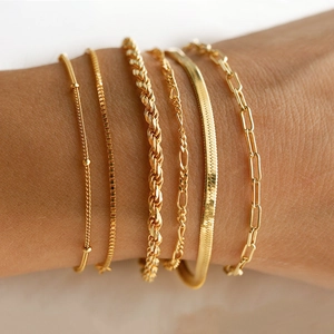 18K Gold Plated Stainless Steel Chain Bracelet For Women Bohemian Figaro Snake Rope Box Paperclip Chain Link Fashion Jewelry
