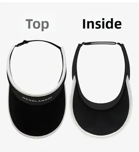 Top and interior views of an adjustable black sun visor with white logo and trim