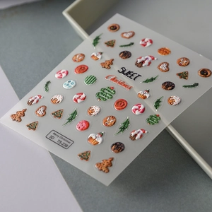 5D embossed Christmas nail stickers with gingerbread man and tree 3D texture designs