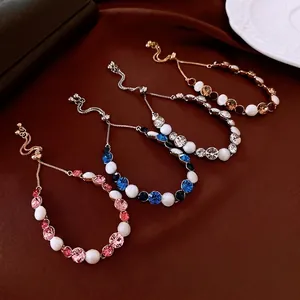 Alloy Rhinestone Bracelet With Faux Artificial Pearls Adjustable Slider Clasp Vintage Retro Style Luxury Jewelry For Women