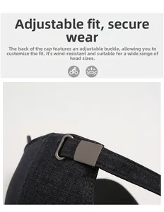 Detailed view of adjustable metal buckle and knitted texture on men's baseball cap