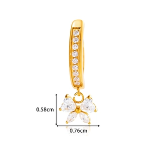Titanium bow belly button ring with sparkling zircon pendant and gold finish
