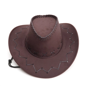 Cappello da cowboy marrone in finto camoscio con tesa cucita e sottogola regolabile