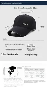 Size guide for breathable baseball cap showing dimensions and head measurement tips