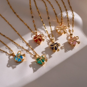 Elegant 18K gold plated necklace set featuring six colorful zircon heart pendants