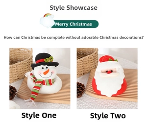 Detail of plush Christmas gnome curtain buckles with snowman and Santa Claus designs