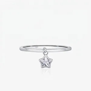 925 Sterling Silber Stern Anhänger Ring Baumelnder Fünfzackiger Stern Weißer Zirkon Minimalistischer Schmuck