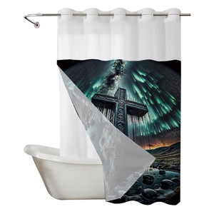 Tenda da doccia in tessuto a nido d'ape gotico con croce metallica e motivo aurora