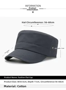 Detailed dimension chart showing 56-60cm adjustable size for this quick-dry cadet cap