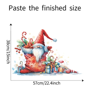 Detailed view of Santa gnome wall decal measurements showing 57cm x 38cm dimensions