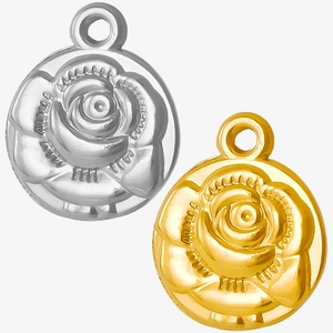 Elegant 304 stainless steel rose flower relief pendants in silver and gold finishes