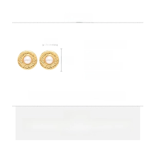 Detailed specs for vintage gold pleated earrings with pearls and titanium steel material