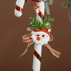 30cm red and white Christmas candy cane hanging ornament with Santa and red bow