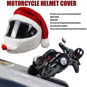 Funny Santa Claus motorcycle helmet cover with plush red fabric and white ball pom