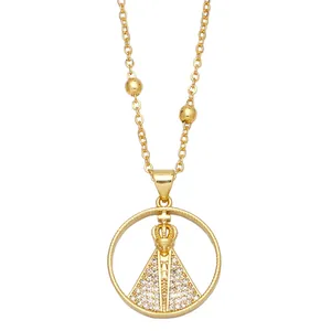 Hip hop fashion gold cross pendant with colorful zircon and beaded chain necklace