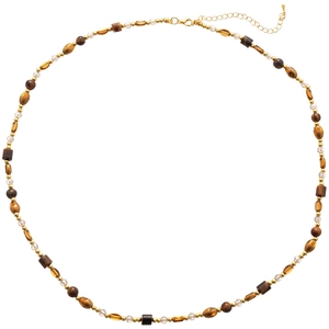 Collier de perles œil de tigre vintage Maillard avec détails dorés et fermoir homard
