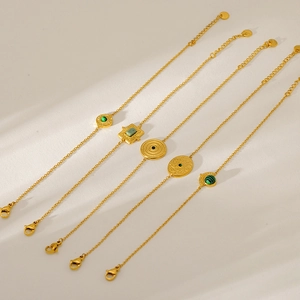 French vintage gold plated stainless steel bracelets with natural turquoise pendants