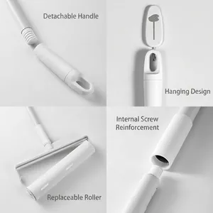 Long handle lint roller with replaceable refill for floor and pet hair removal