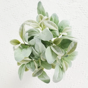 Artificial flocked lamb ear leaf spray in sage green for forest style home decor
