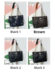 Gesteppte Tragetaschen in Schwarz und Braun mit Kettenriemen und runden Mini-Taschen