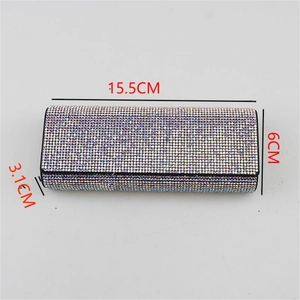 Measurement diagram of a luxury rectangular glasses case covered in sparkling rhinestones