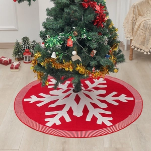 Gonna Per Albero Di Natale Maglia Acrilica Grande Fiocco Di Neve Bordo Rigato Rosso Bianco Decorazione