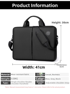 Detailed size specifications of 41x30x6cm for a professional 15.6 inch black laptop bag