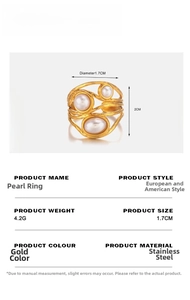 Detail specifications of 18K gold plated irregular pearl ring with size and weight info