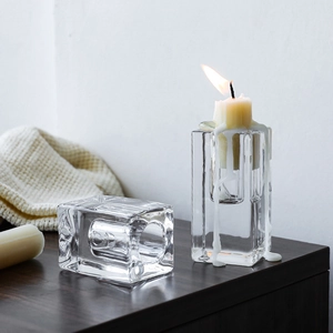 Minimalist square glass candle holder for modern dining table and home decor accents