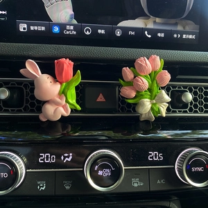Pink bunny and tulip diffuser set for car vents made from premium resin material