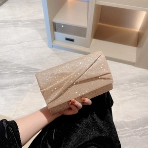Pochette De Soirée À Paillettes Pour Femmes Polyester PU Enveloppe Plissé Mariage Fête Sac À Main Avec Chaîne