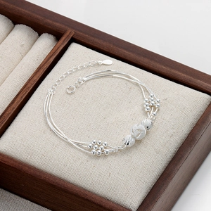 Elegant multi-layered S925 sterling silver beaded bracelet with frosted finish beads