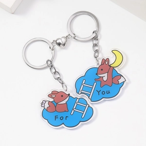 Couple acrylic fox keychains with cloud design and magnetic heart connection for you