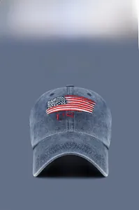 Detailed embroidery of USA letters and American flag on washed cotton baseball cap