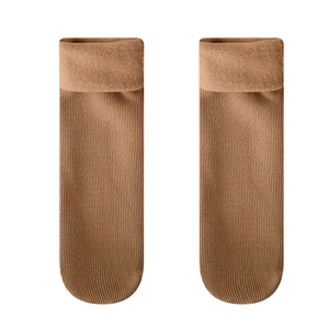 Thick thermal winter socks in dark brown knit with soft plush lining for cold weather