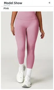 Detail of dusty pink high-waisted seamless yoga pants with tummy control for fitness