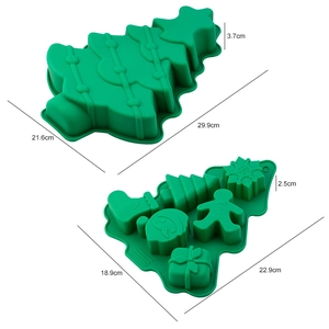 Green silicone Christmas tree and gingerbread man molds for baking and candy making