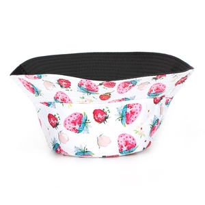 Close-up of strawberry print fisherman hat showing durable canvas texture and detail
