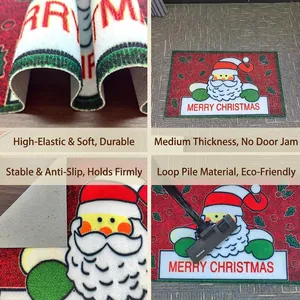 Rutschfeste Weihnachts-Türmatte mit Weihnachtsmann, hochelastischer Teppich aus Samt