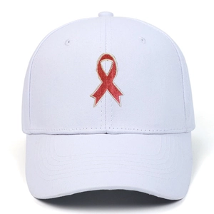 White baseball cap with red ribbon embroidery for outdoor sports and sun protection
