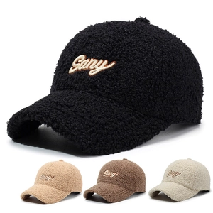 Winter Warm Sherpa Fleece Baseball Cap Letter Embroidered Outdoor Sports Adjustable Plush Sun Hat For Men And Women