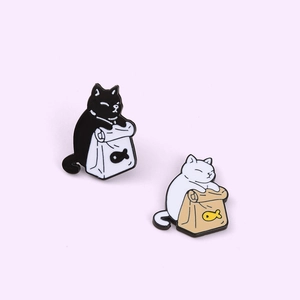 Cute Cartoon Cat Enamel Brooch Pin For Women Men Alloy Animal Fish Bag Shape Badge Jewelry Gift For Backpack Clothing