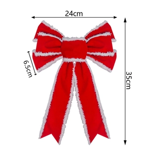 Size specifications for the red flocked Christmas bow measuring 24cm wide and 35cm high