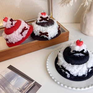 Creative faux lamb wool dessert-style beret clips with cherry and bow accents