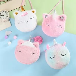 Einhorn Cartoon Plüsch Umhängetasche Süße Runde Weiche Kunstfell Stickerei Pailletten Schultertasche Für Kinder Mädchen Geschenk