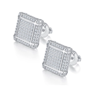 Square moissanite stud earrings in S925 sterling silver with micro-pave setting