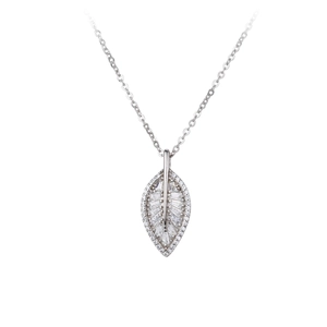 Elegant S925 sterling silver leaf pendant necklace with shimmering cubic zirconia stones