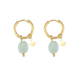 Amazonite drop earrings with gold star charm on stainless steel hoops for women