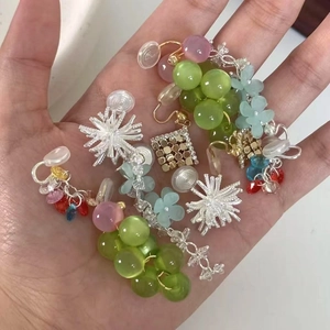 Flower Heart Non Pierced Clip On Earrings Alloy Resin Fabric Tassel Sweet Retro Elegant Jewelry For Women